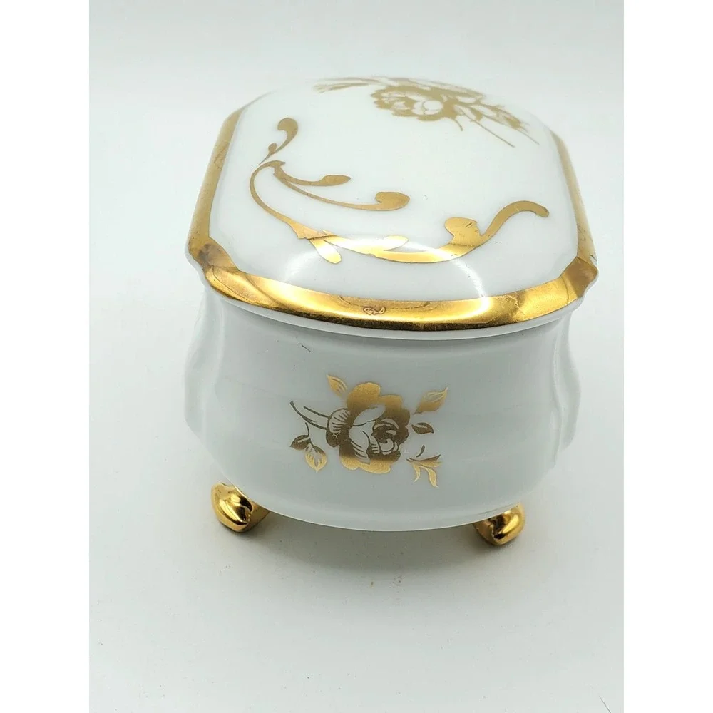 Vintage Limoges White & Gold Trinket Box READ